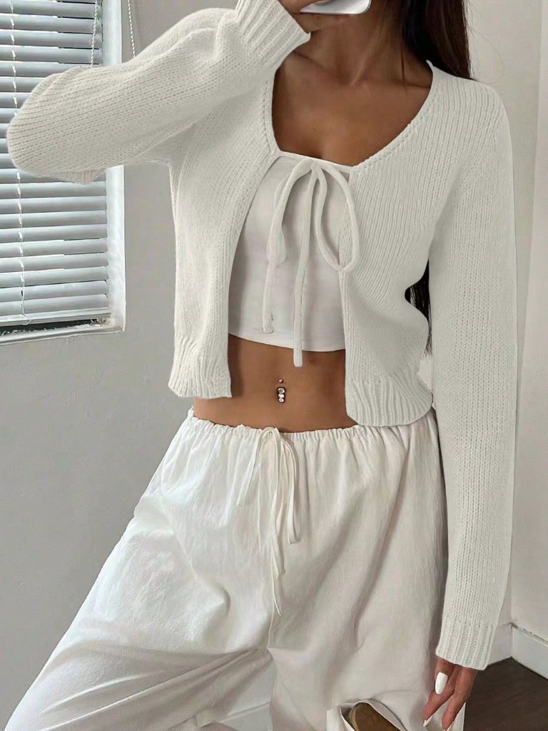 White Casual Women's Cropped Cardigan